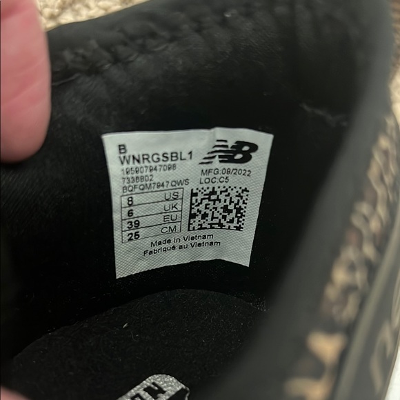 Women's New Balance Black and Leopard Print Athletic Shoes - Picture 2 of 6